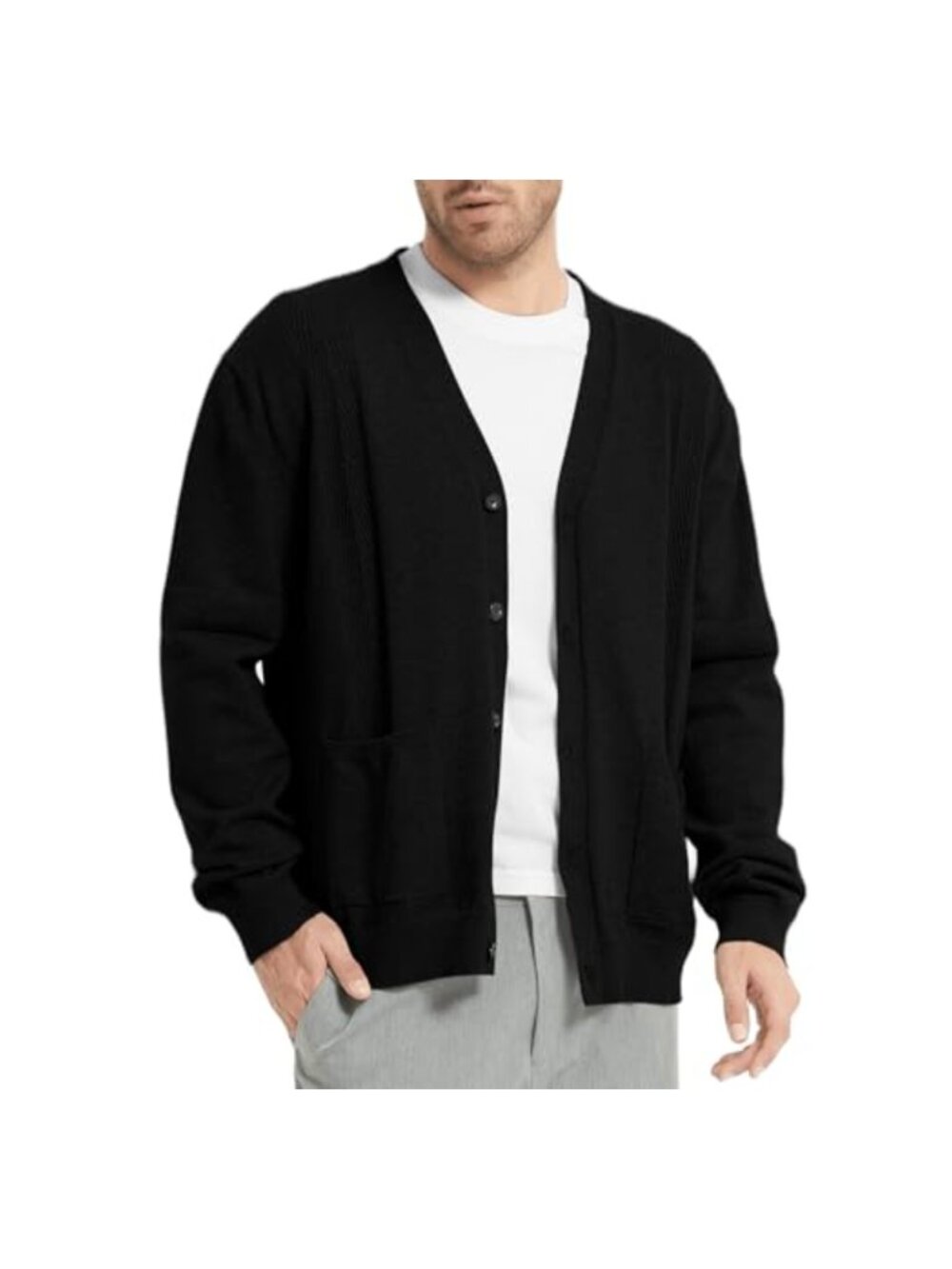 Men's Knit Cardigan Sweater V Neck Button Down Long Sleeve with Pockets